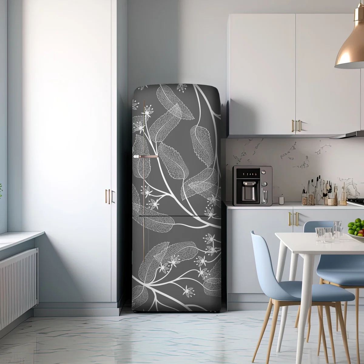 Kühlschrankaufkleber zarte weiße blätter auf grauem hintergrund Kühlschrankaufkleber zarte weiße blätter auf grauem hintergrund