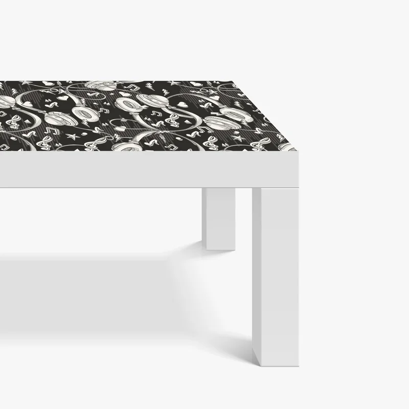 Tischaufkleber und Schreibtischaufkleber monochromatisches muster mit kopfhörern und noten Tischaufkleber und Schreibtischaufkleber monochromatisches muster mit kopfhörern und noten