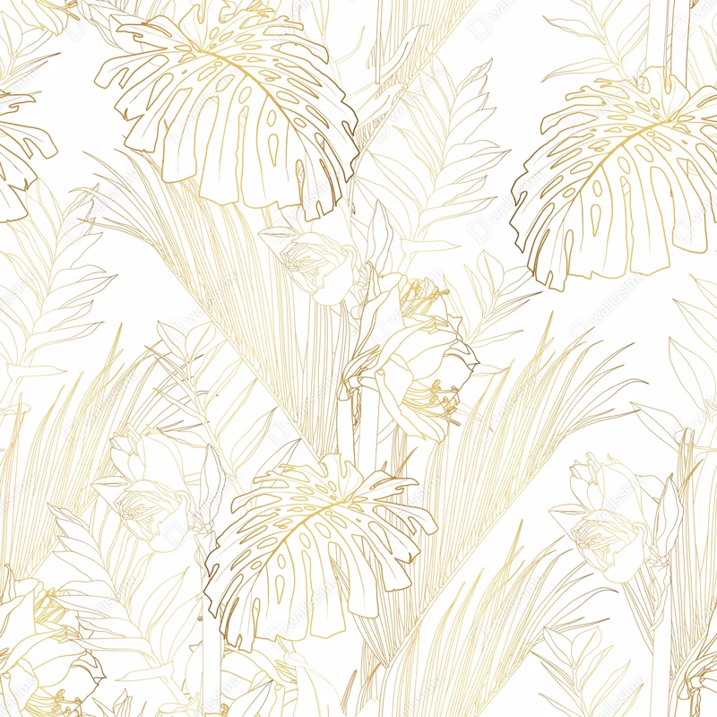 Fototapete goldenes tropisches blattmuster Fototapete goldenes tropisches blattmuster