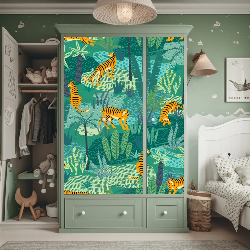 Schrankaufkleber tropischer dschungel mit tigern Schrankaufkleber tropischer dschungel mit tigern