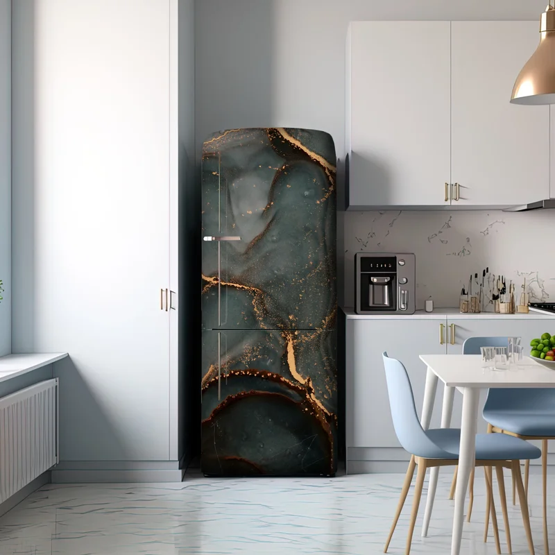 Kühlschrankaufkleber luxuriöse türkis abstraktion mit goldenen adern Kühlschrankaufkleber luxuriöse türkis abstraktion mit goldenen adern