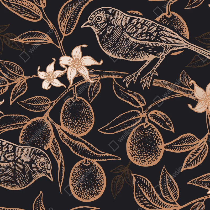 Laptop-Aufkleber vintage vogel- und zitrusmuster Laptop-Aufkleber vintage vogel- und zitrusmuster