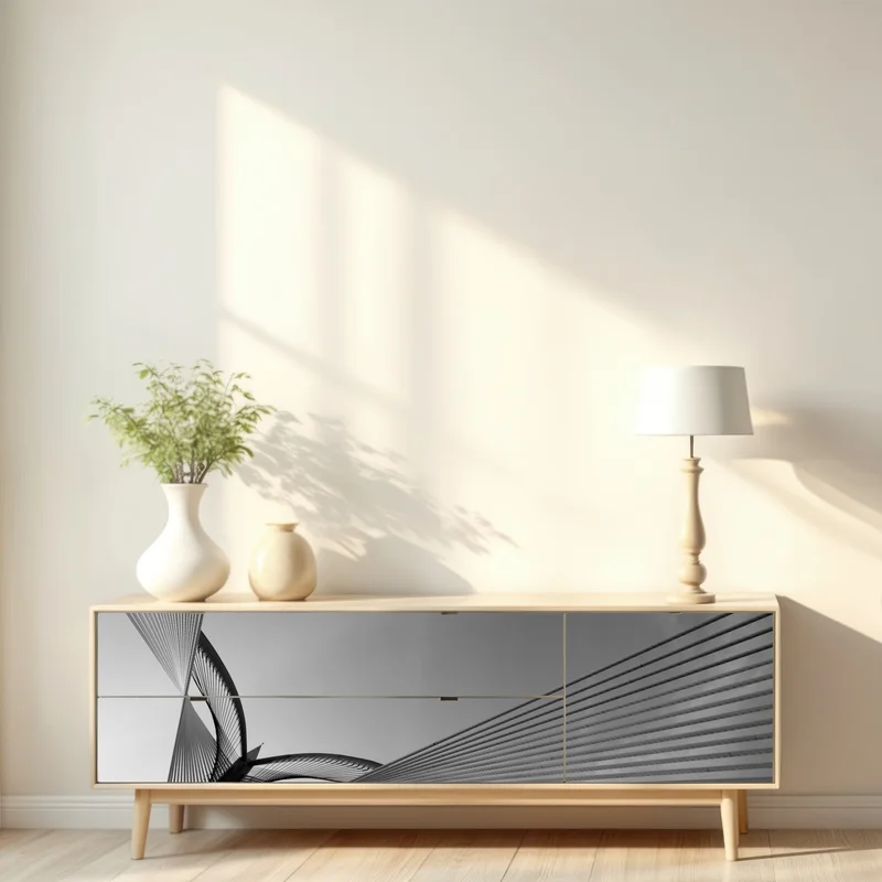 Repositionierbarer Aufkleber monochrome brücke mit geometrischen linien Repositionierbarer Aufkleber monochrome brücke mit geometrischen linien