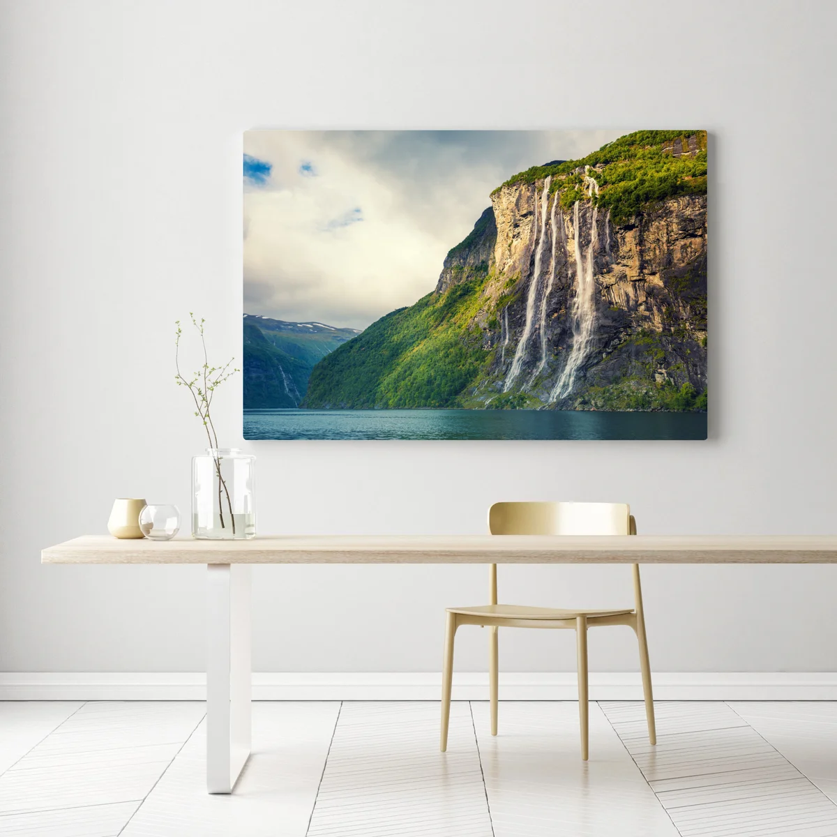 Leinwandbild wasserfälle an fjordklippen Leinwandbild wasserfälle an fjordklippen