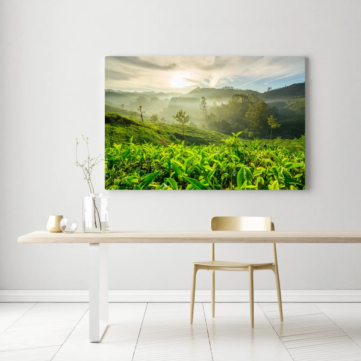 Leinwandbild sonnenaufgang über den teeplantagen von Munnar Leinwandbild sonnenaufgang über den teeplantagen von Munnar