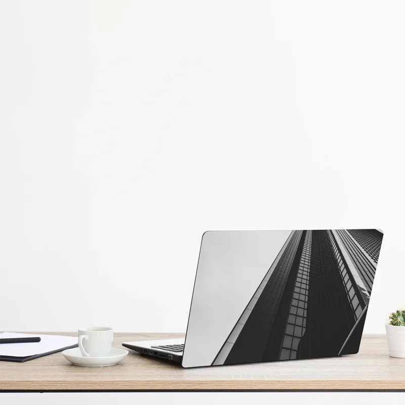 Laptop-Aufkleber monochromer wolkenkratzer in perspektive
