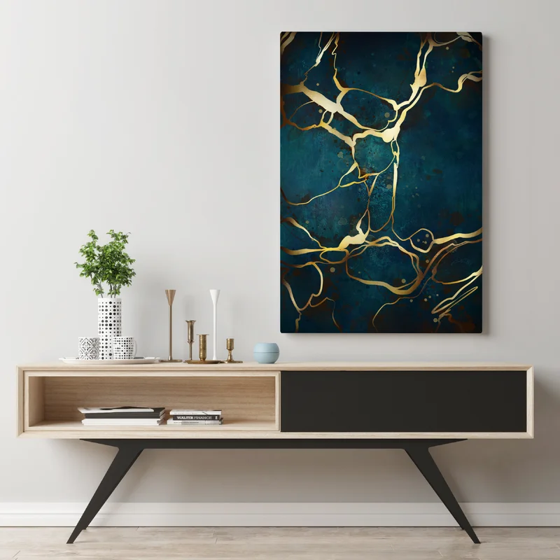 Leinwandbild türkis und gold abstrakt mit goldenen adern Leinwandbild türkis und gold abstrakt mit goldenen adern