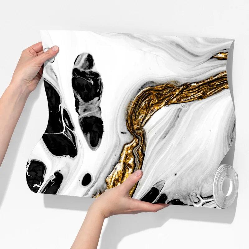 Fototapete schwarz-weiße abstraktion mit goldenen adern Fototapete schwarz-weiße abstraktion mit goldenen adern