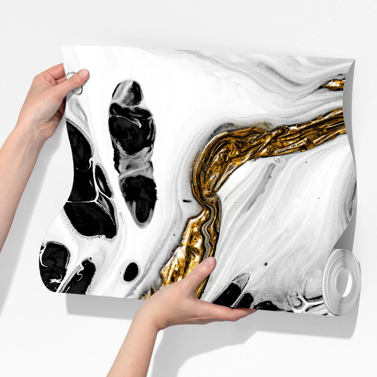 Fototapete schwarz-weiße abstraktion mit goldenen adern Fototapete schwarz-weiße abstraktion mit goldenen adern