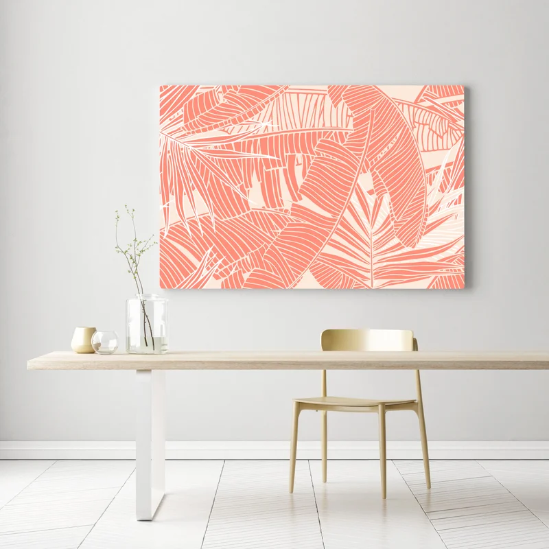 Leinwandbild korallenfarbenes tropisches blattmuster Leinwandbild korallenfarbenes tropisches blattmuster