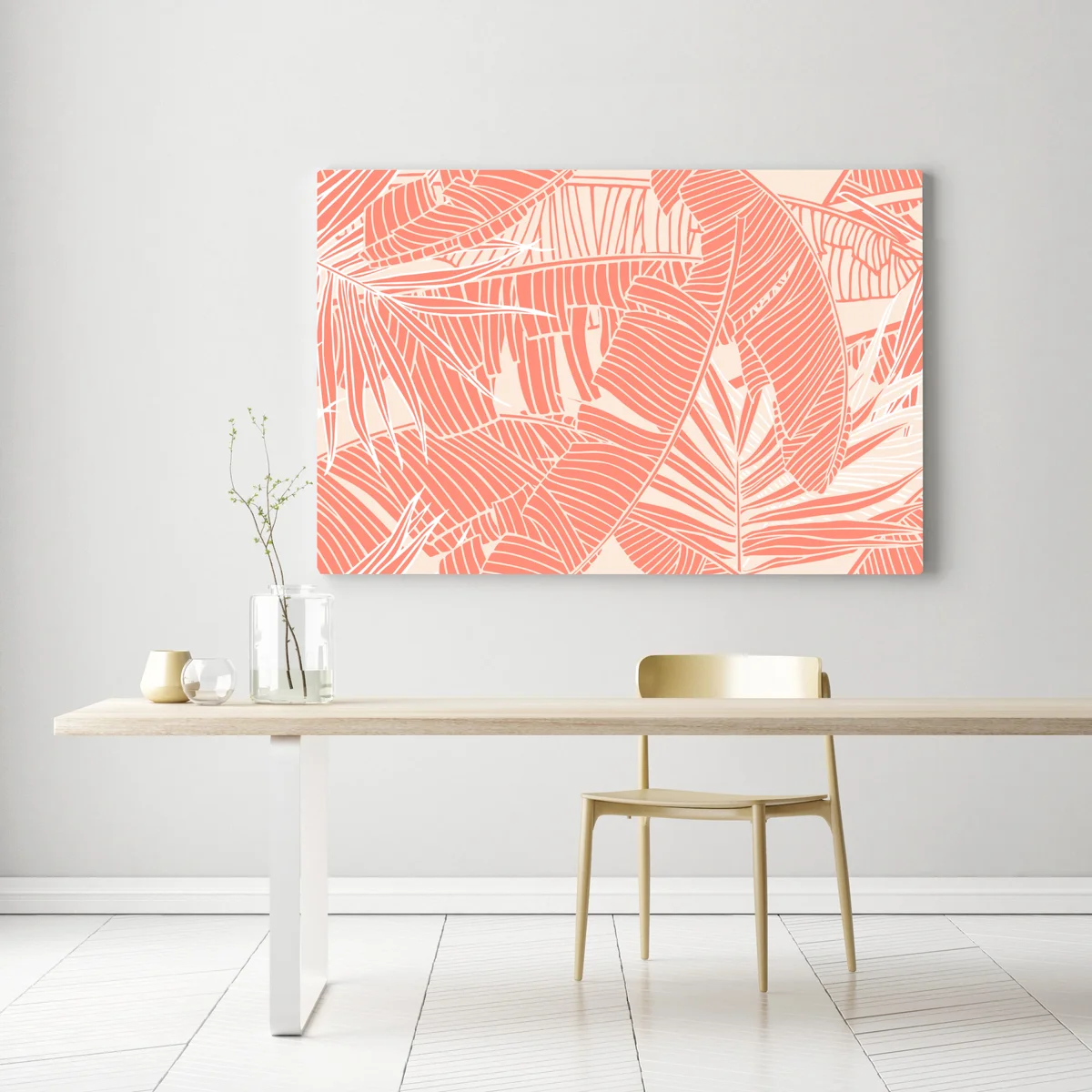 Leinwandbild korallenfarbenes tropisches blattmuster Leinwandbild korallenfarbenes tropisches blattmuster