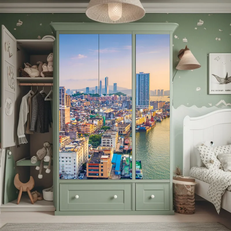 Schrankaufkleber Macau skyline bei sonnenuntergang