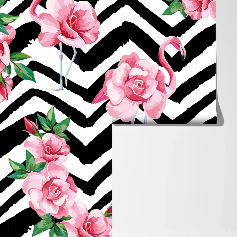 Fototapete tropisches muster mit rosa flamingo und rosen Fototapete tropisches muster mit rosa flamingo und rosen