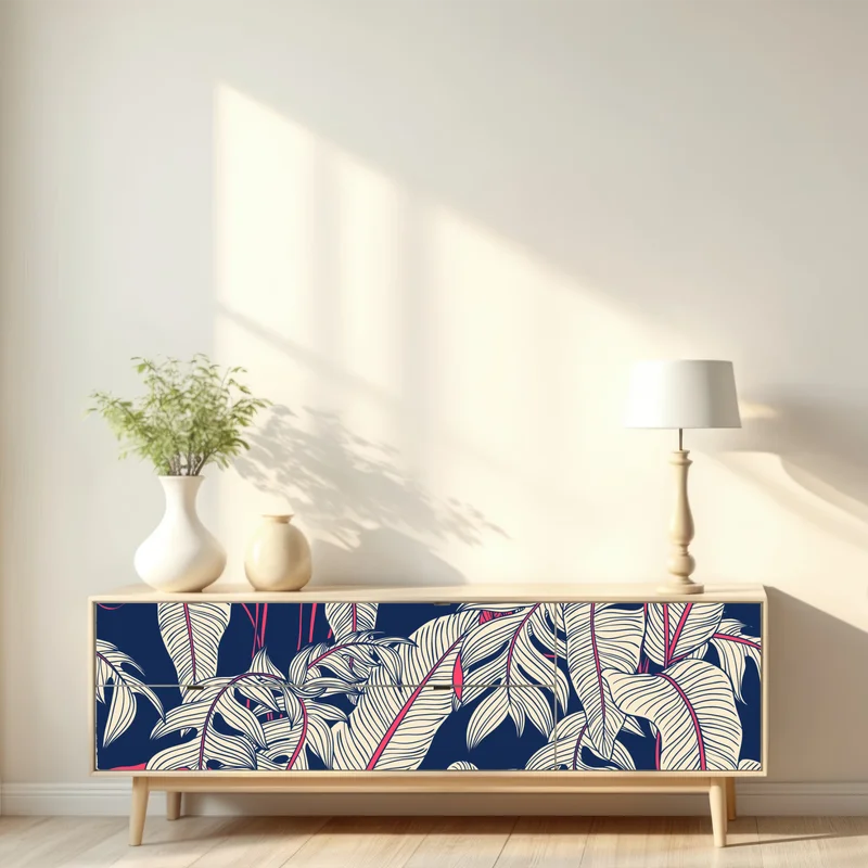 Repositionierbarer Aufkleber marineblaues tropisches blattmuster Repositionierbarer Aufkleber marineblaues tropisches blattmuster