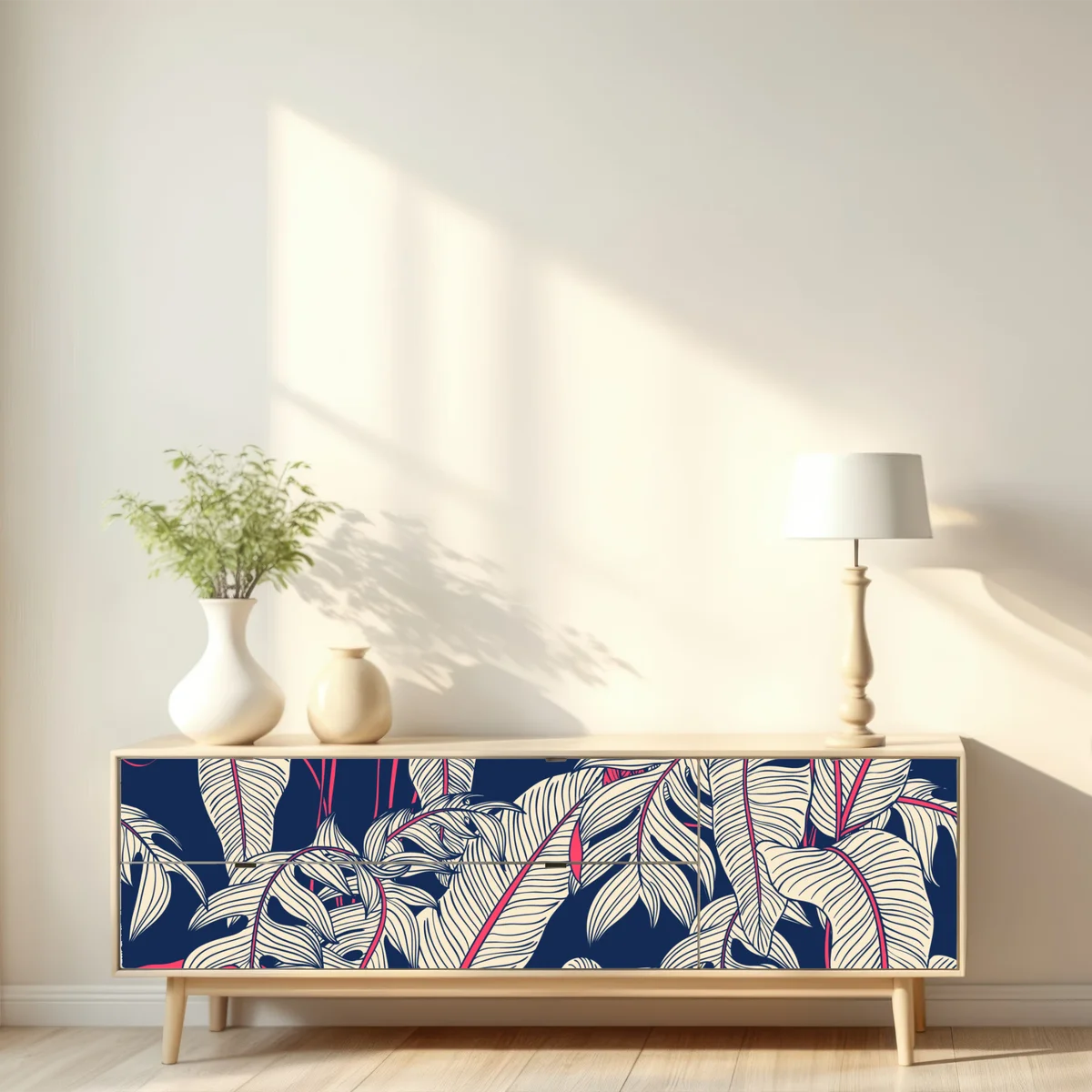 Repositionierbarer Aufkleber marineblaues tropisches blattmuster Repositionierbarer Aufkleber marineblaues tropisches blattmuster