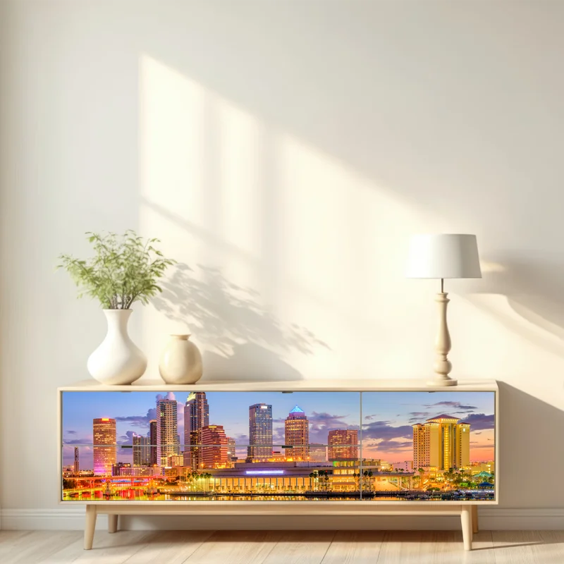 Repositionierbarer Aufkleber Tampa skyline bei dämmerung
