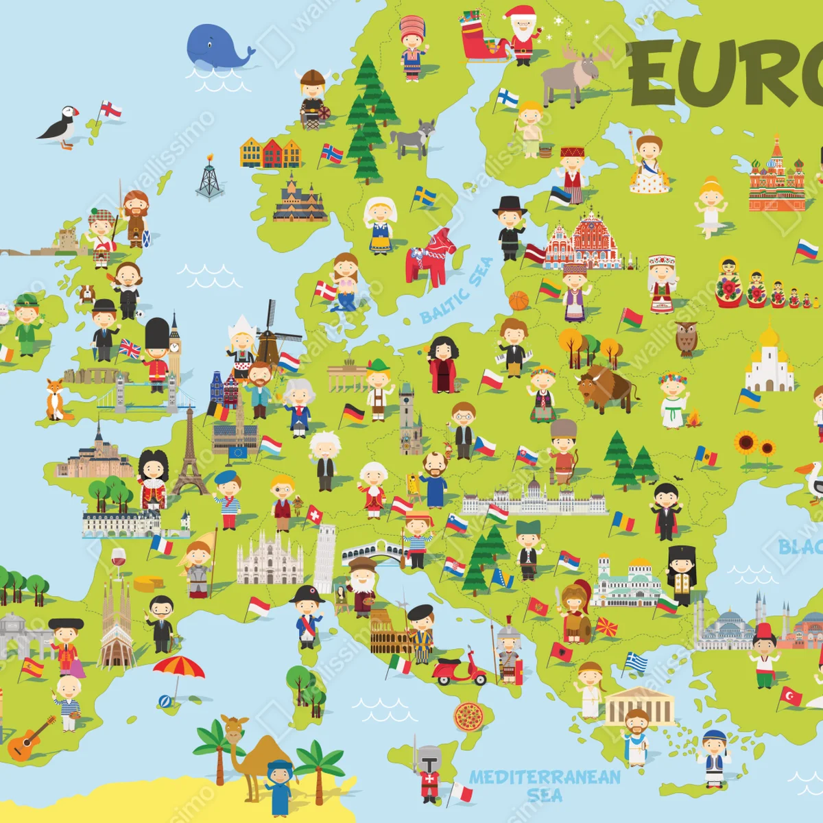 Türaufkleber illustrierte Europa karte für kinder Türaufkleber illustrierte Europa karte für kinder