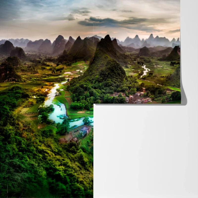 Fototapete smaragdfluss zwischen karsthügeln panorama Fototapete smaragdfluss zwischen karsthügeln panorama