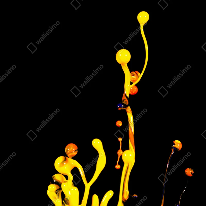 Poster leuchtender gelber farbspritzer auf schwarzem hintergrund Poster leuchtender gelber farbspritzer auf schwarzem hintergrund