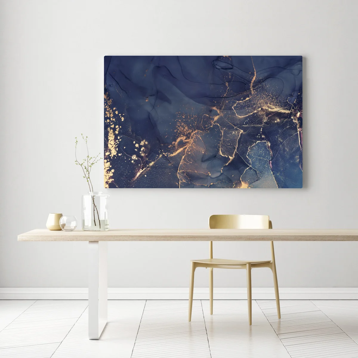 Leinwandbild dunkelblaue marmor-abstraktion mit goldenen adern Leinwandbild dunkelblaue marmor-abstraktion mit goldenen adern