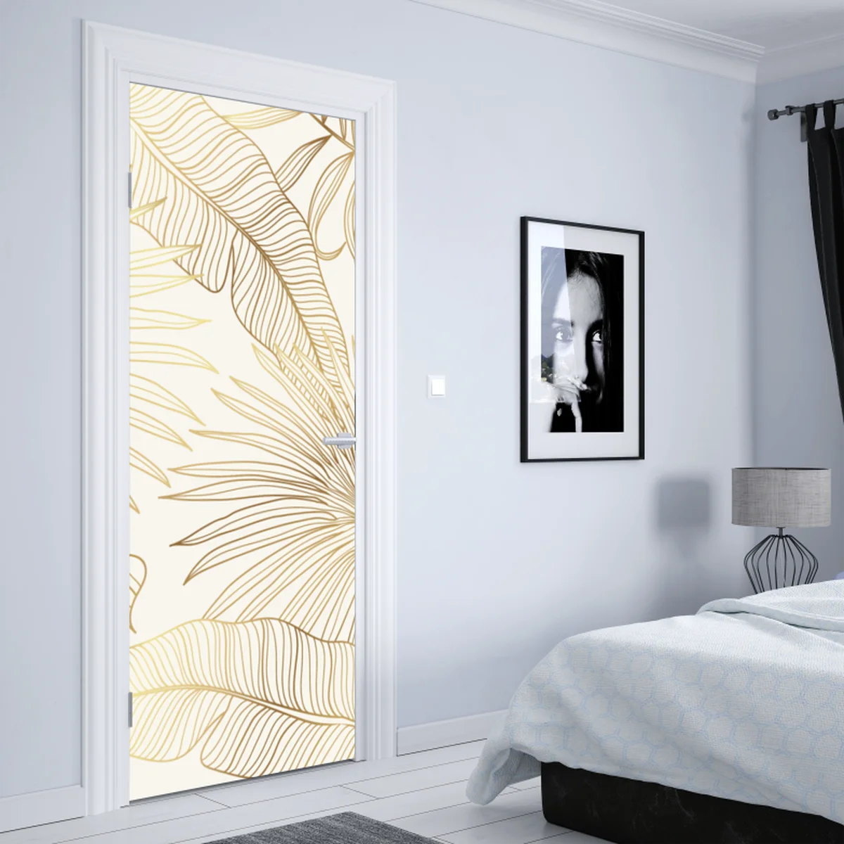 Türaufkleber goldene tropische blätter auf beigem hintergrund Türaufkleber goldene tropische blätter auf beigem hintergrund