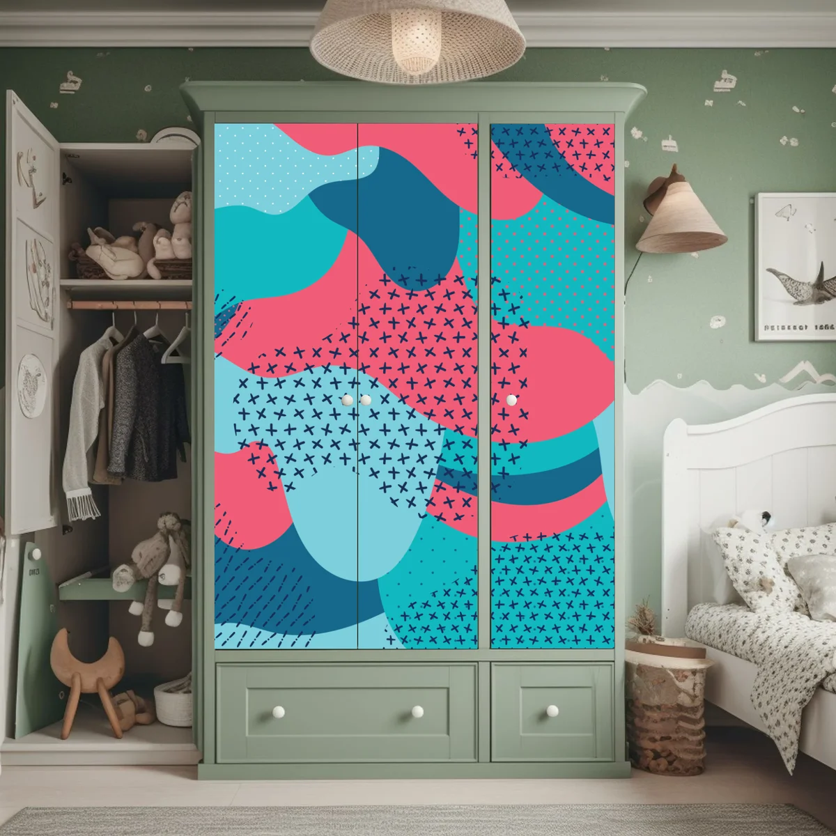 Schrankaufkleber verspieltes türkisfarbenes abstraktes muster Schrankaufkleber verspieltes türkisfarbenes abstraktes muster