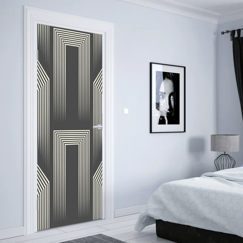 Türaufkleber geometrisches art-deco-muster in grau und beige Türaufkleber geometrisches art-deco-muster in grau und beige