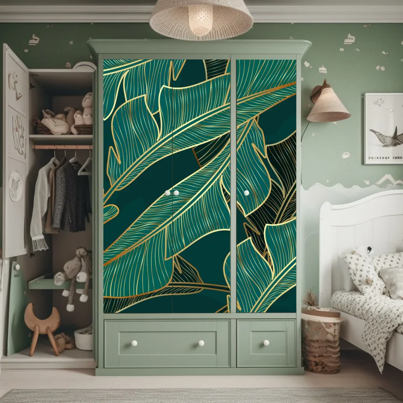 Schrankaufkleber goldene tropische bananenblätter