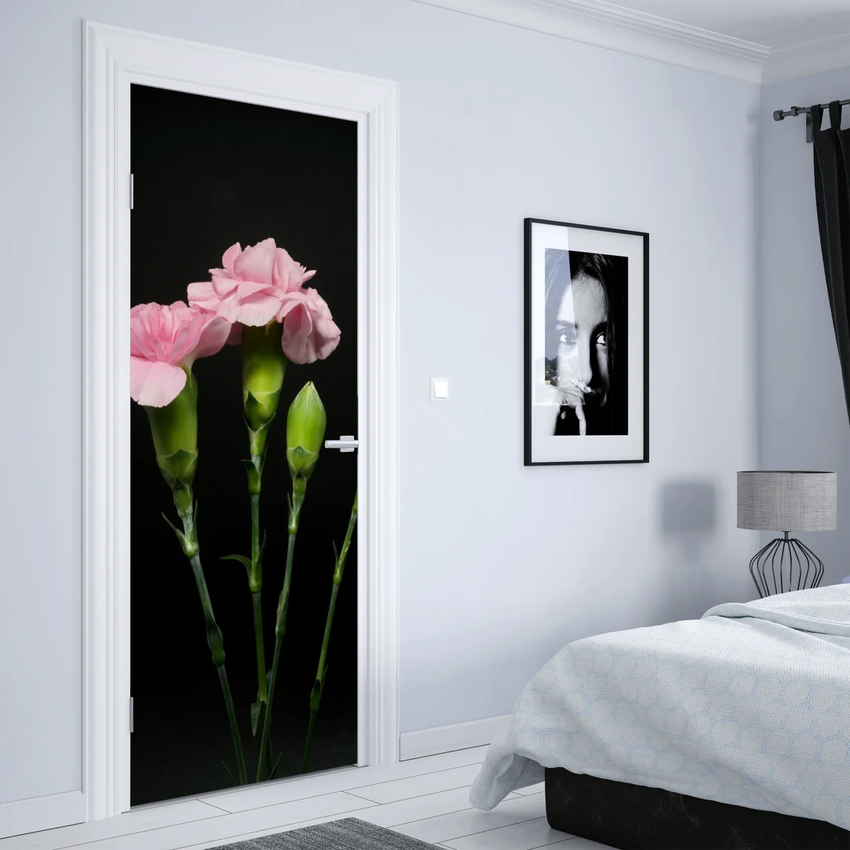 Türaufkleber rosa nelken vor schwarzem hintergrund Türaufkleber rosa nelken vor schwarzem hintergrund