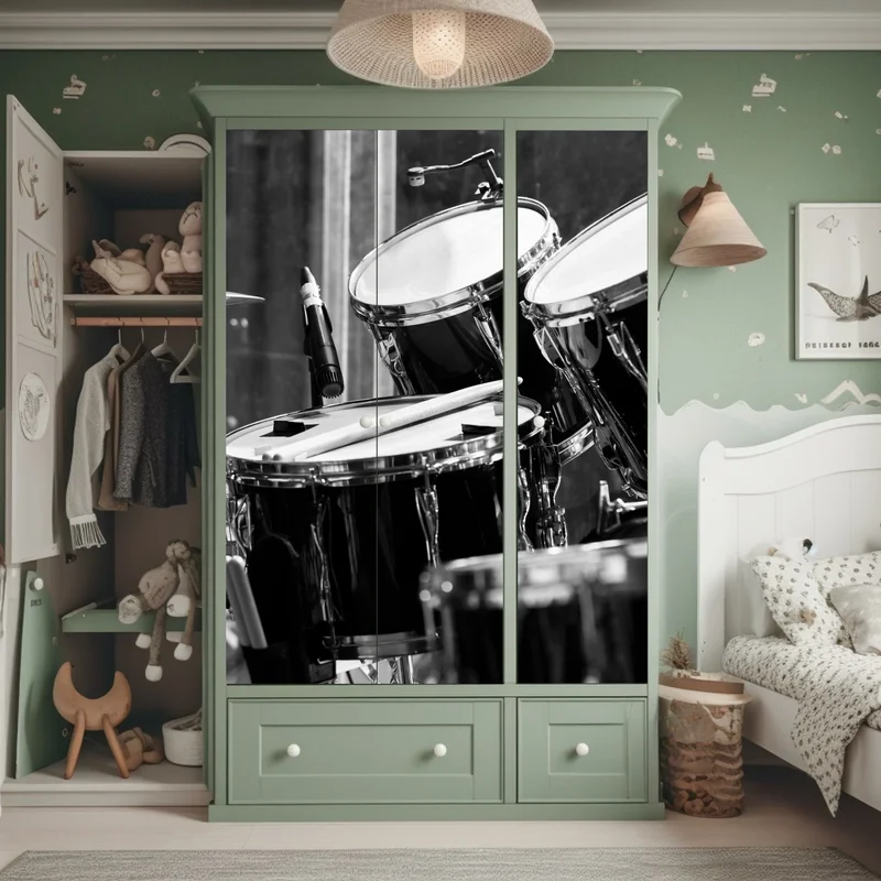 Schrankaufkleber schwarzweißes schlagzeug nahaufnahme