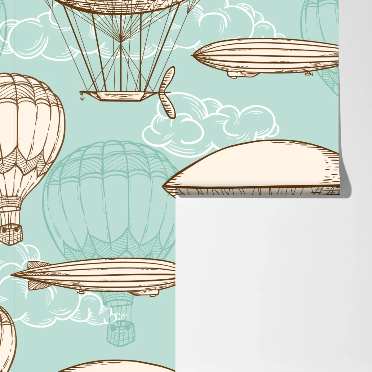 Fototapete vintage-motiv mit luftschiffen und ballons Fototapete vintage-motiv mit luftschiffen und ballons