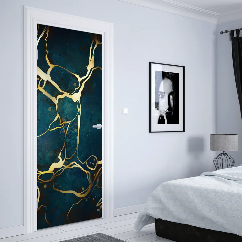 Türaufkleber türkis und gold abstrakt mit goldenen adern