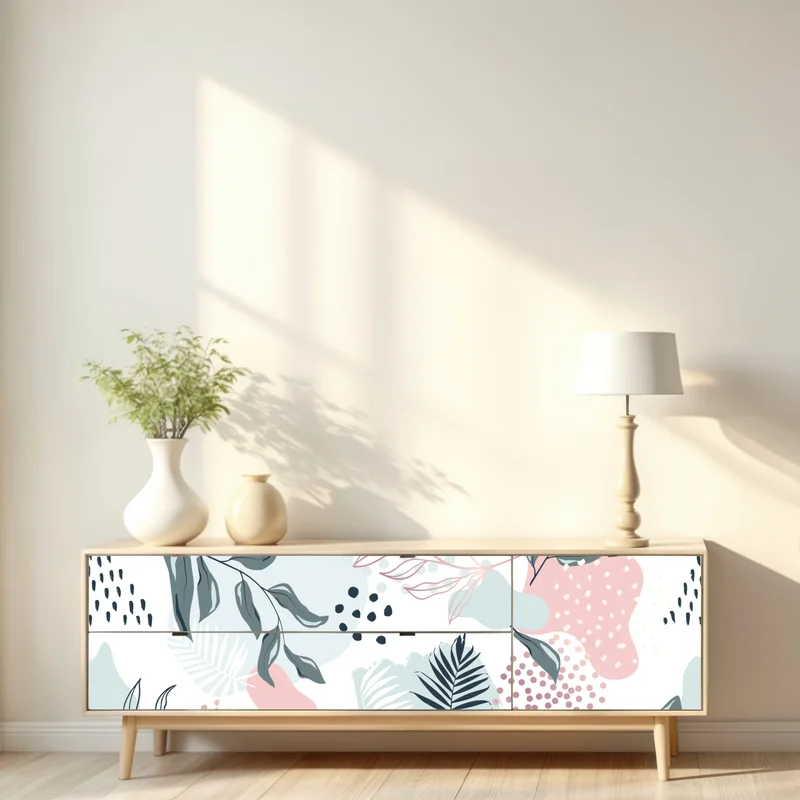 Repositionierbarer Aufkleber pastellfarbenes botanisches abstraktes muster