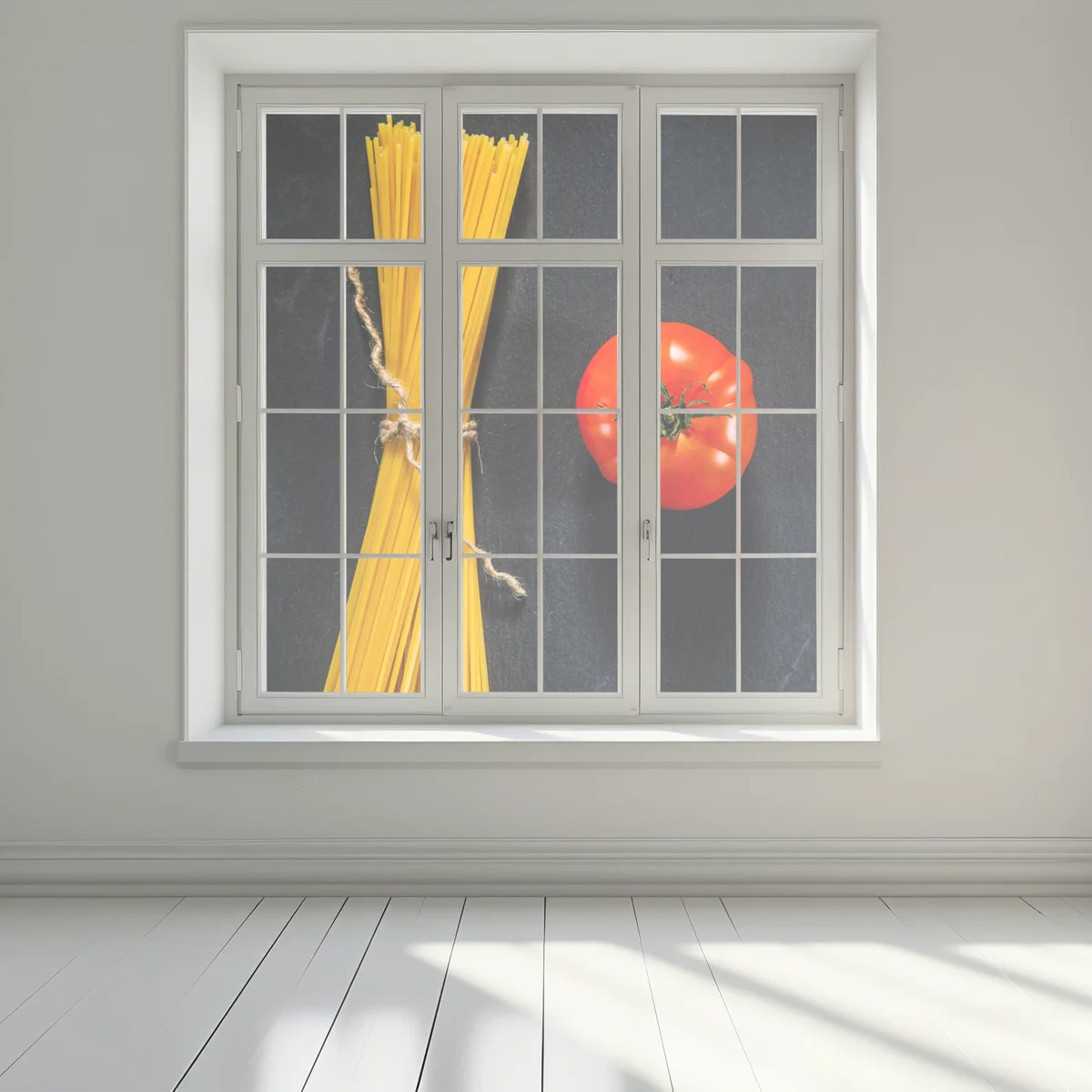 Fensteraufkleber minimalistische spaghetti- und tomatenkomposition Fensteraufkleber minimalistische spaghetti- und tomatenkomposition