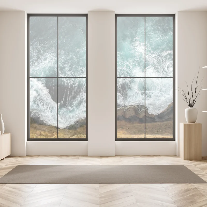 Fensteraufkleber türkise küste aus der vogelperspektive mit brandenden wellen