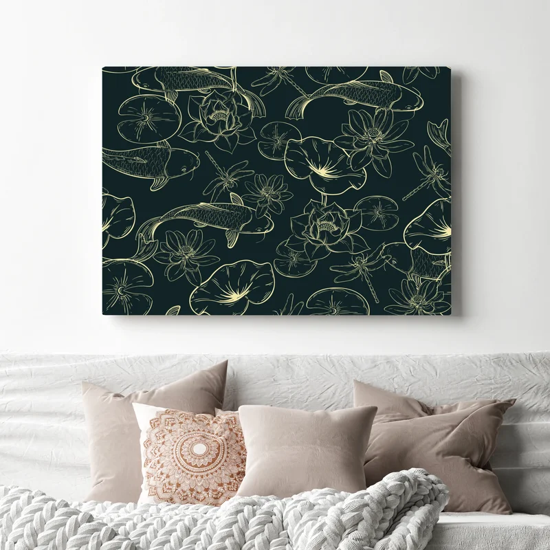 Leinwandbild handgezeichnetes koi- und lotusmuster Leinwandbild handgezeichnetes koi- und lotusmuster