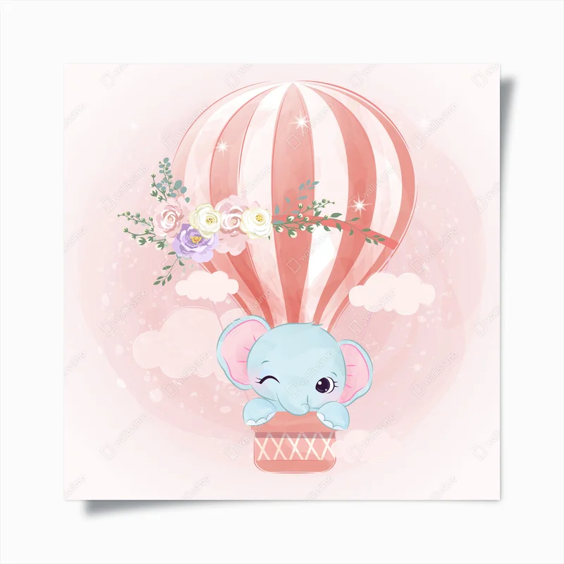 Poster süßer elefant im rosa heißluftballon • Poster bei Wallnifity® Poster süßer elefant im rosa heißluftballon • Poster bei Wallnifity®
