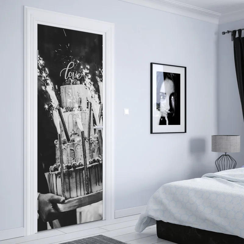 Türaufkleber rustikale hochzeitstorte mit wunderkerzen Türaufkleber rustikale hochzeitstorte mit wunderkerzen