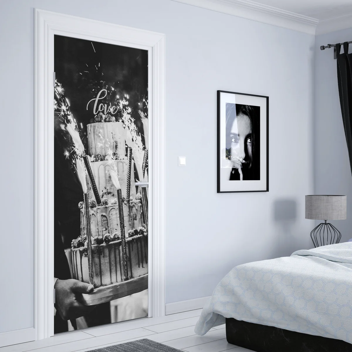 Türaufkleber rustikale hochzeitstorte mit wunderkerzen Türaufkleber rustikale hochzeitstorte mit wunderkerzen