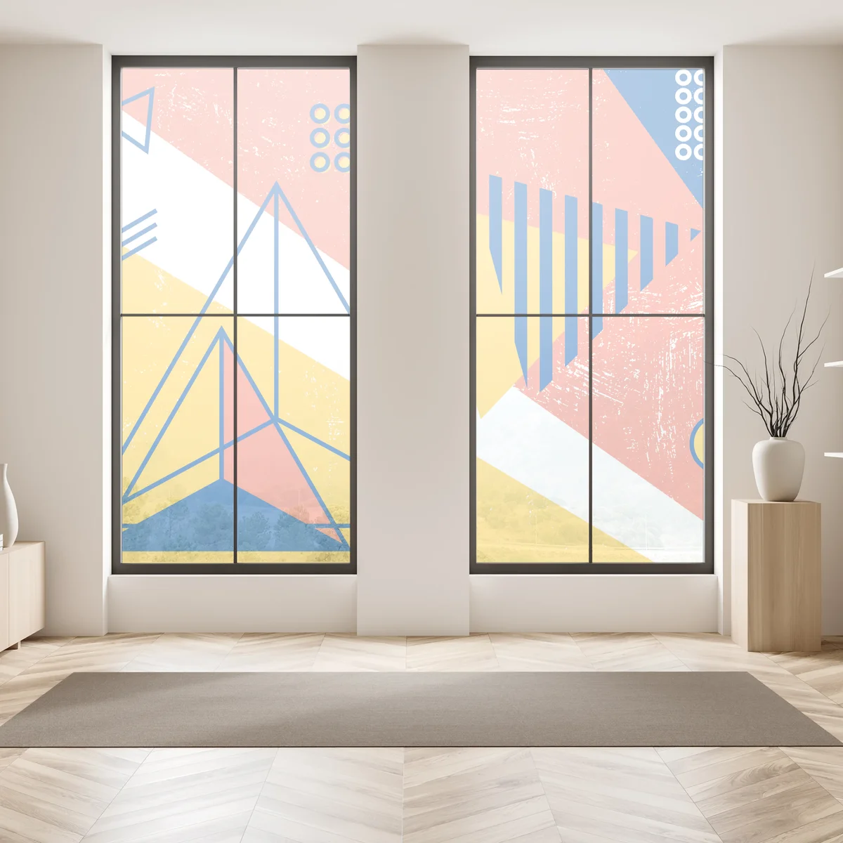 Fensteraufkleber pastellfarbene geometrische komposition Fensteraufkleber pastellfarbene geometrische komposition