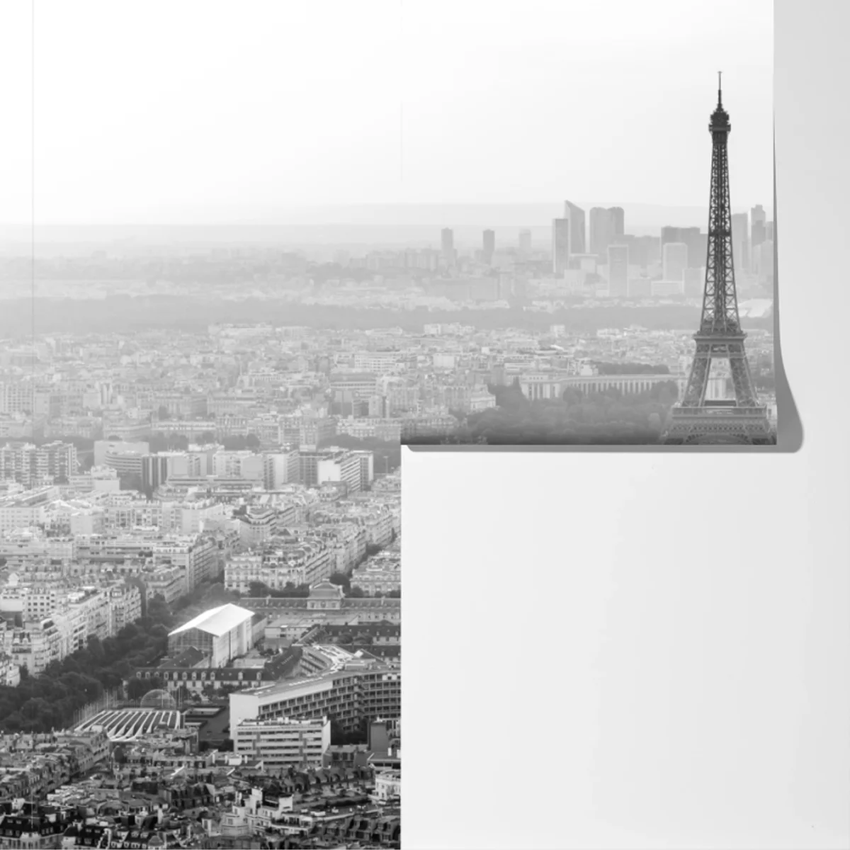 Fototapete elegante Eiffelturm luftaufnahme in graustufen Fototapete elegante Eiffelturm luftaufnahme in graustufen