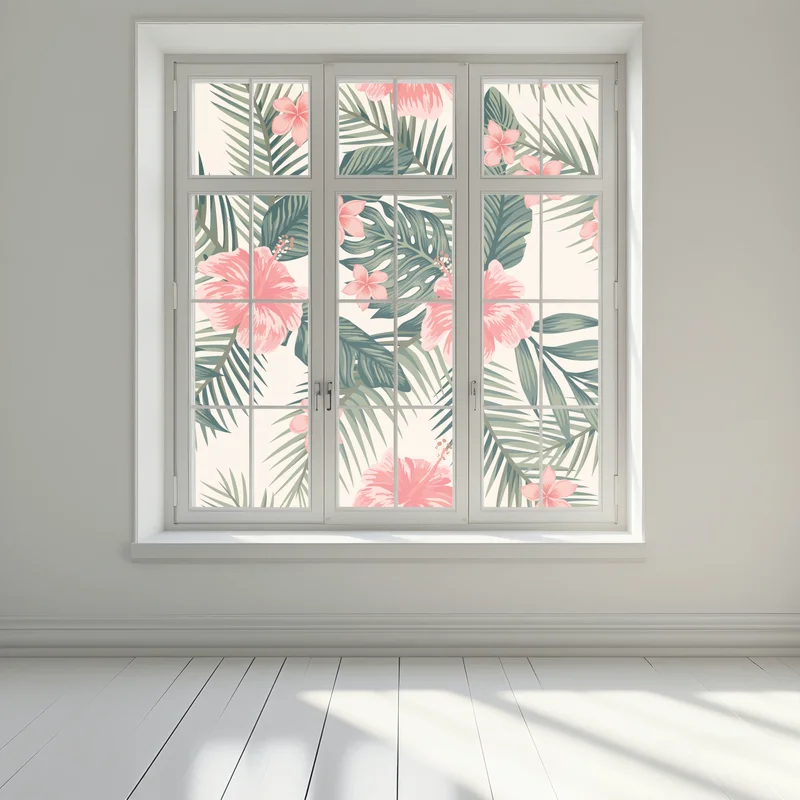 Naklejka na okno tropikalny wzór hibiskusa