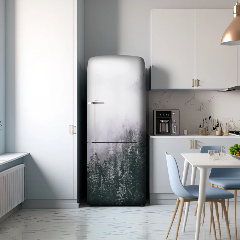 Kühlschrankaufkleber nebliger immergrüner wald