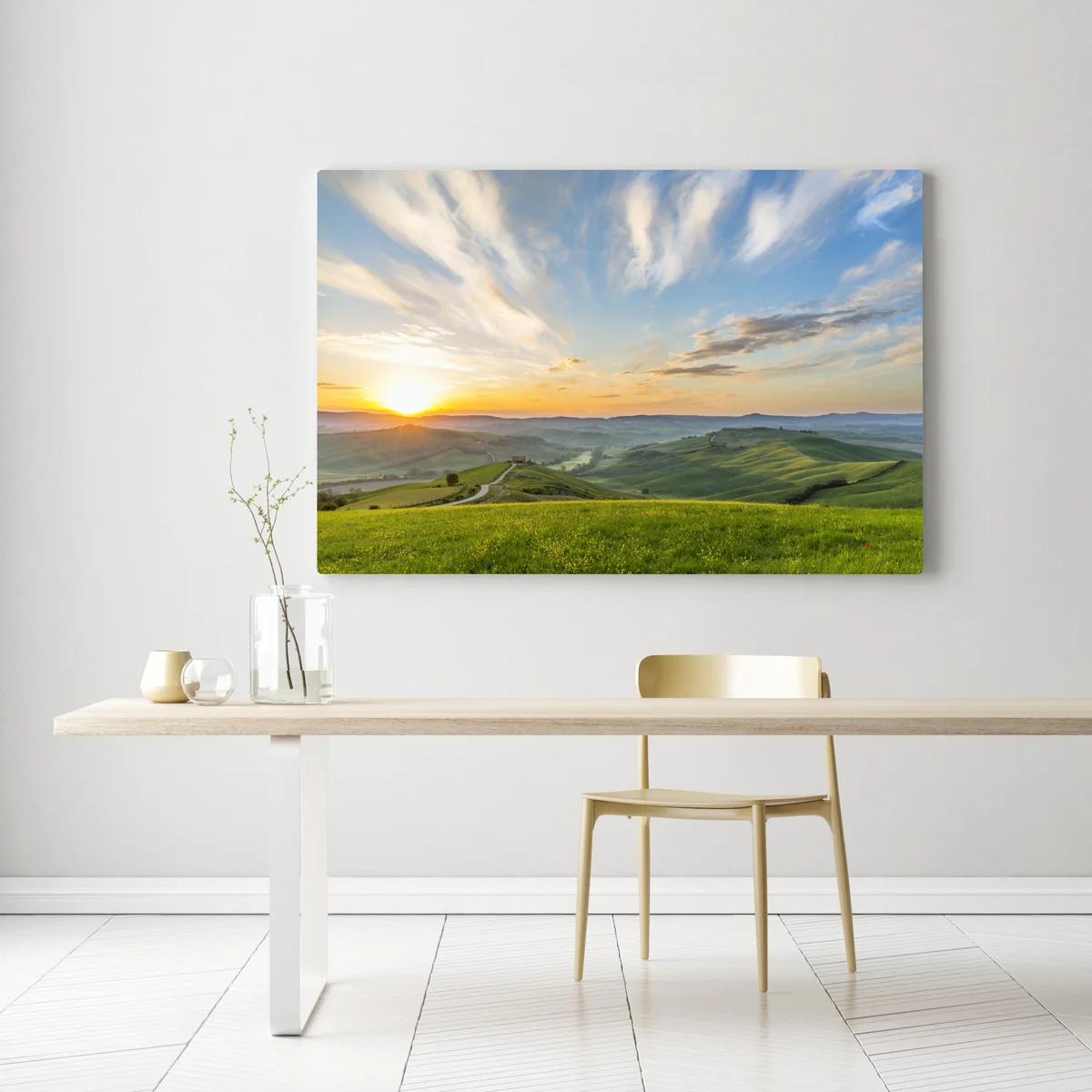 Leinwandbild sonnenaufgang über einer wiese in Italien Leinwandbild sonnenaufgang über einer wiese in Italien