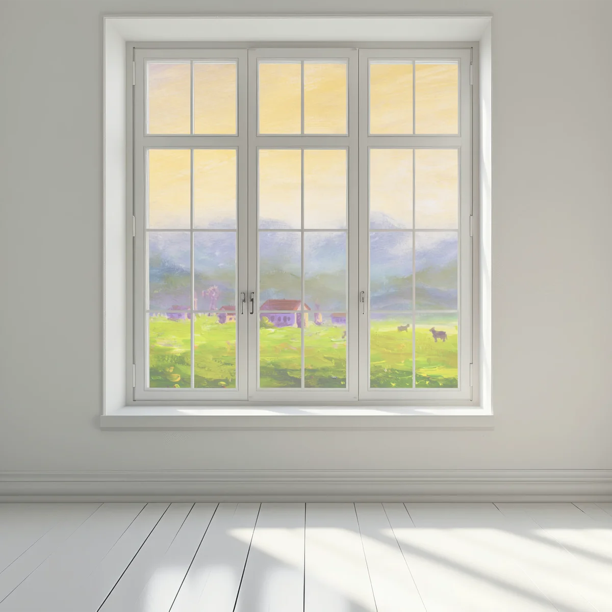 Fensteraufkleber sonnenaufgang über der sommerwiese Fensteraufkleber sonnenaufgang über der sommerwiese