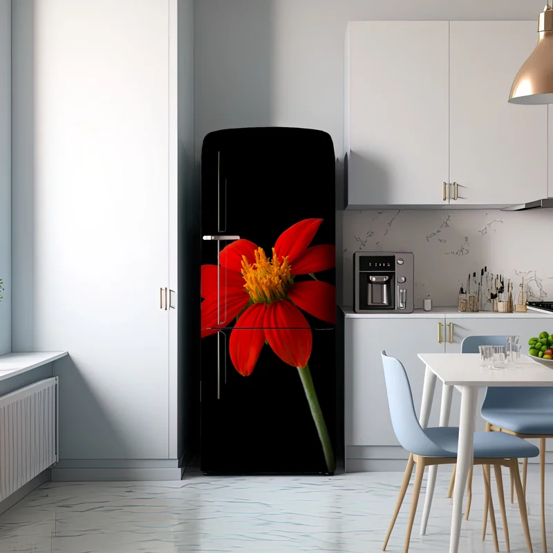 Kühlschrankaufkleber leuchtende mexikanische sonnenblume auf schwarzem hintergrund