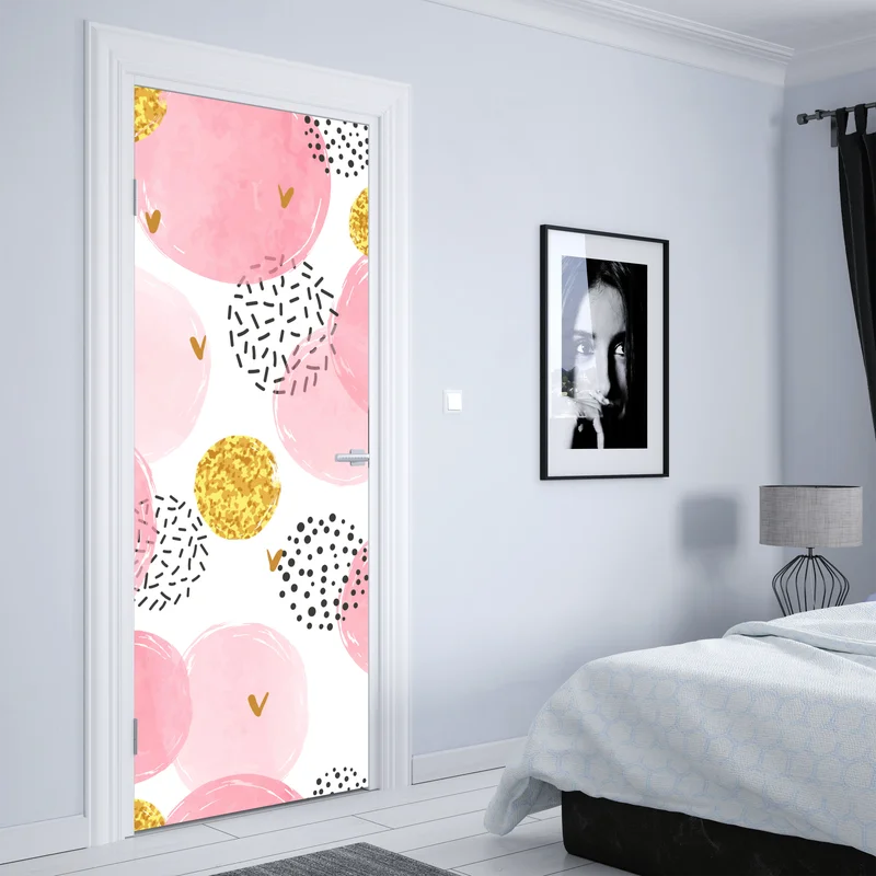 Türaufkleber rosa aquarellkreise mit goldenen akzenten