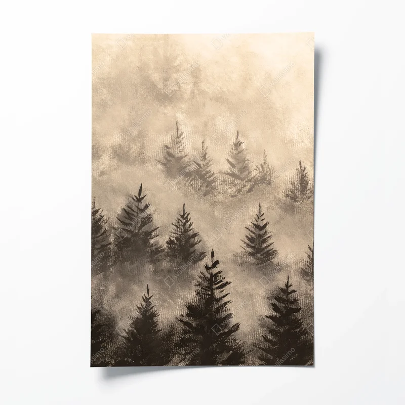 Poster nebliger fichtenwald in sepiatönen • Poster bei Wallnifity® Poster nebliger fichtenwald in sepiatönen • Poster bei Wallnifity®