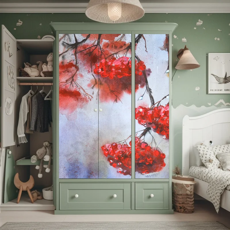 Schrankaufkleber aquarell rote beeren an zweigen