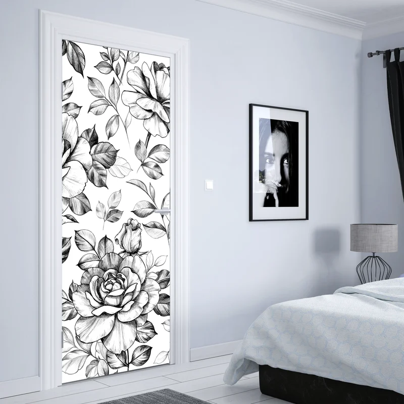 Türaufkleber handgezeichnetes rosenmuster